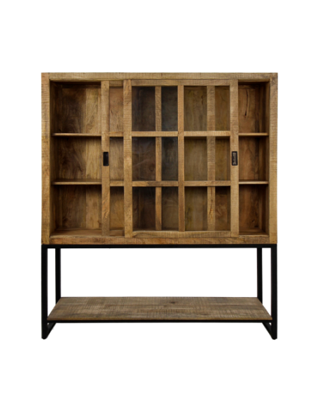 Meuble vitrine à portes coulissantes en manguier