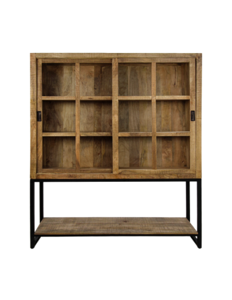 Meuble vitrine à portes coulissantes en manguier