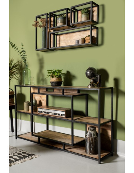 Meuble étagères industriel en métal et manguier