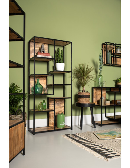 Bibliothèque industrielle en bois et métal