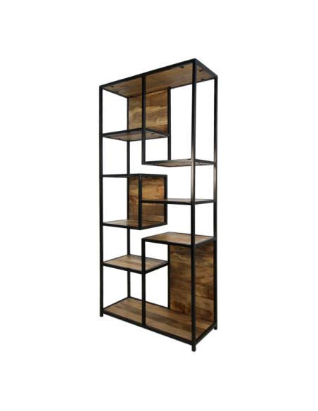 Bibliothèque industrielle en bois et métal