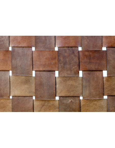 Fauteuil lounge en cuir cognac et teck massif