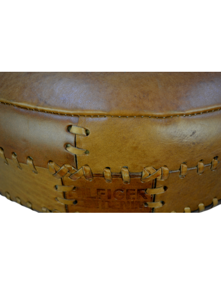 Tabouret de bar rond en cuir vintage