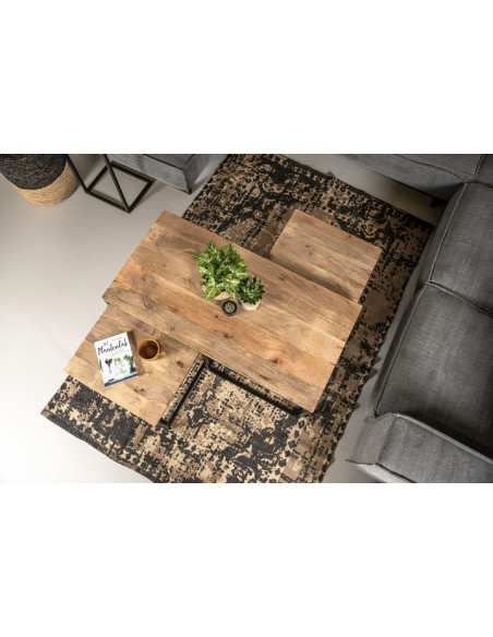 Table de salon gigogne en manguier à 3 plateaux