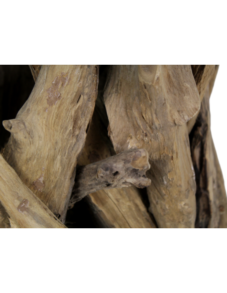 Table basse ronde en racine de teck et verre