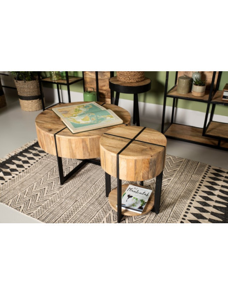 Table basse rustico-industriel en manguier et métal noir Jackson