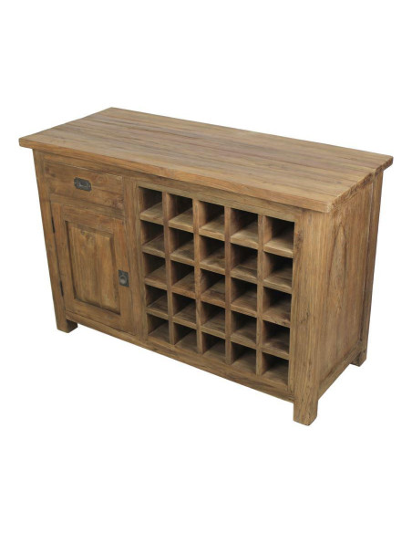 Buffet rustique avec casier 25 bouteilles en teck recyclé