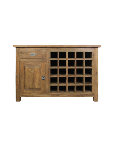 Buffet rustique avec casier 25 bouteilles en teck recyclé