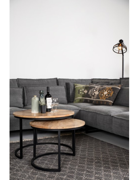 Lot de 2 tables gigognes ronde en métal et bois