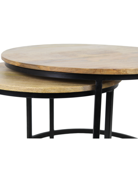 Lot de 2 tables gigognes ronde en métal et bois