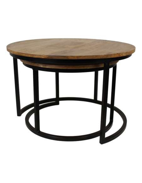 Lot de 2 tables gigognes ronde en métal et bois