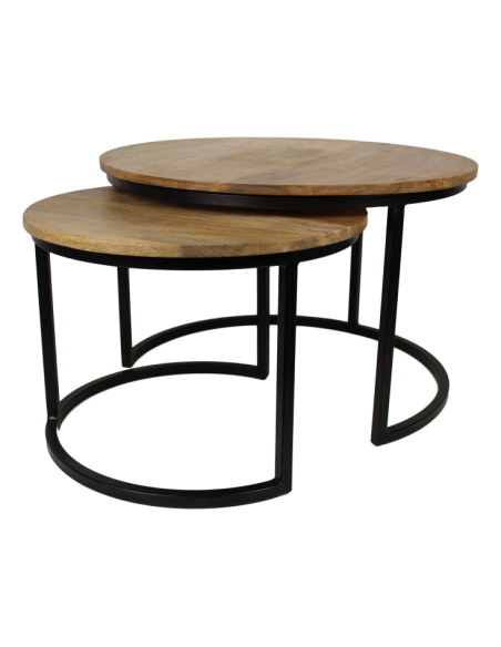 Lot de 2 tables gigognes ronde en métal et bois